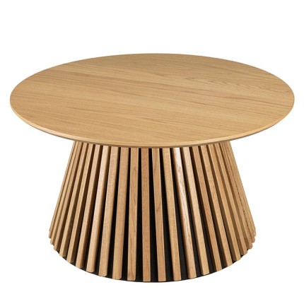 Table basse ronde D80 décor et chêne naturel pied à motif strié - SYA
