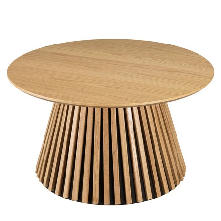 Table basse ronde D80 décor et chêne naturel pied à motif strié - SYA