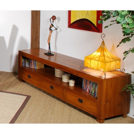 Meuble TV en teck massif 3 tiroirs - 175cm