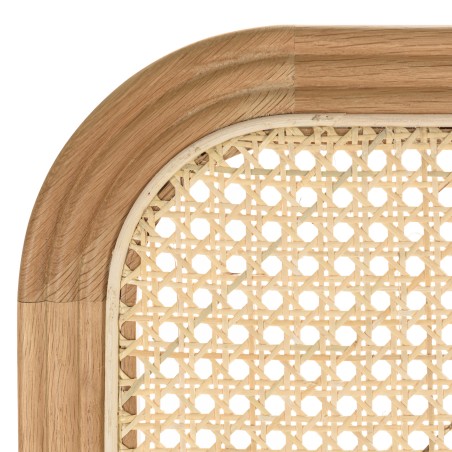 Headboard with rounded edges, natural rattan and solid oak, 140/160 cm