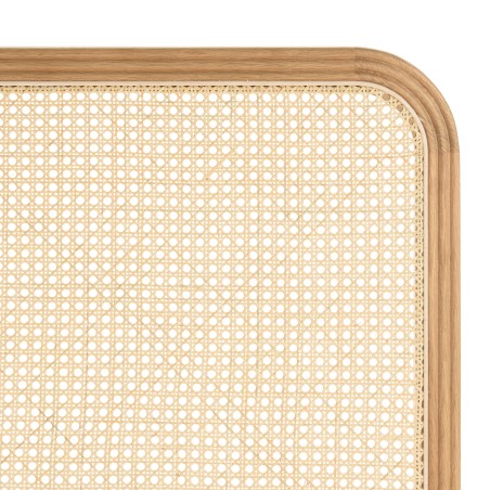 Headboard with rounded edges, natural rattan and solid oak, 140/160 cm