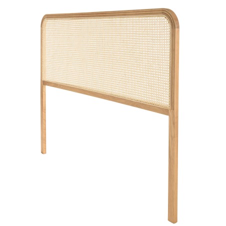 Headboard with rounded edges, natural rattan and solid oak, 140/160 cm