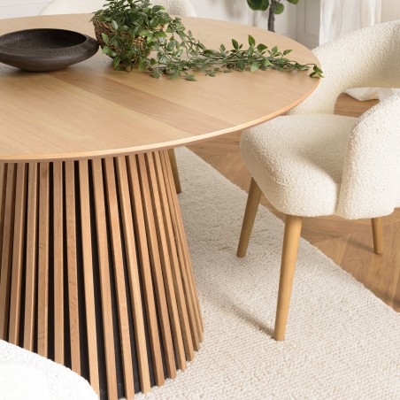 Round dining table D120 with decorative finish and natural oak legs with striated pattern - SYA