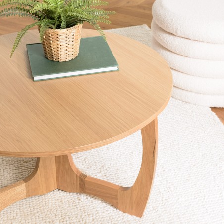 Table basse ronde D80 décor et chêne naturel pied ajouré - SYA