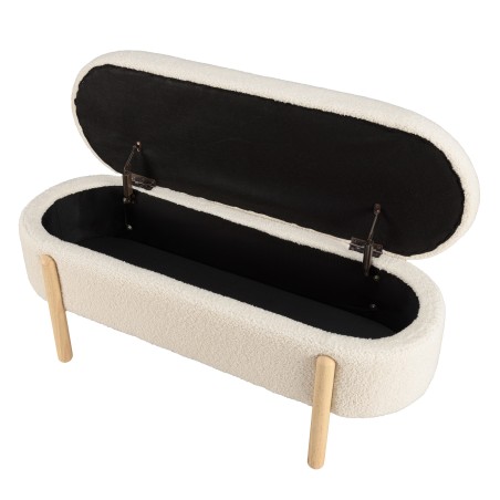 Ecru bouclé fabric bench with storage and wooden legs - LEOPOLD