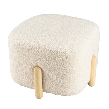 Ecru bouclé fabric pouffe with wooden legs - LEOPOLD