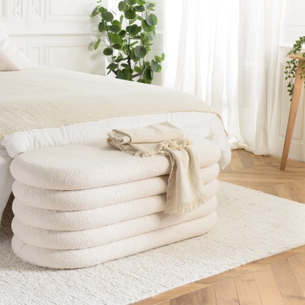 Ecru bouclé fabric bench with storage - LEOPOLD