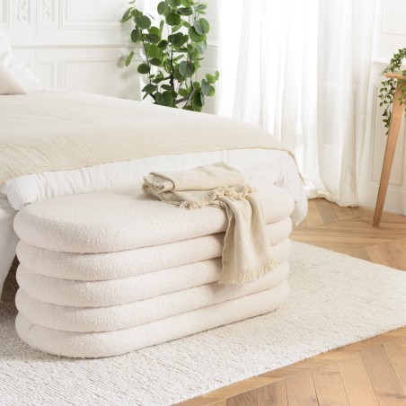 Ecru bouclé fabric bench with storage - LEOPOLD