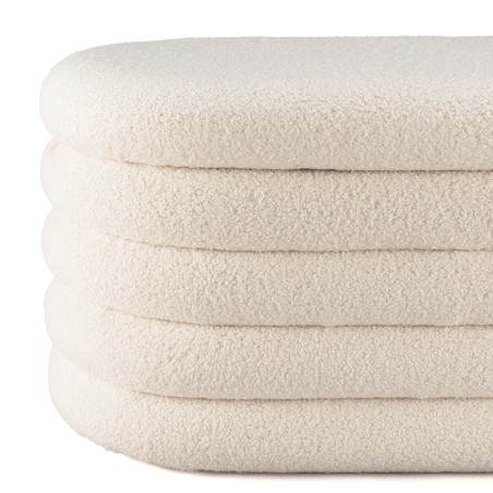 Ecru bouclé fabric bench with storage - LEOPOLD