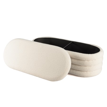 Ecru bouclé fabric bench with storage - LEOPOLD