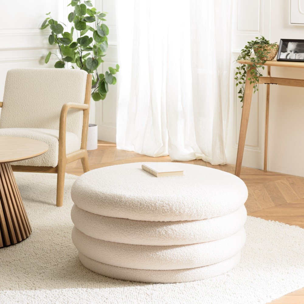 L-shaped pouffe in ecru bouclé fabric with storage - LEOPOLD L-shaped pouffe in ecru bouclé fabric with storage - LEOPOLD