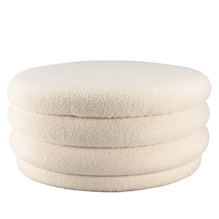 L-shaped pouffe in ecru bouclé fabric with storage - LEOPOLD