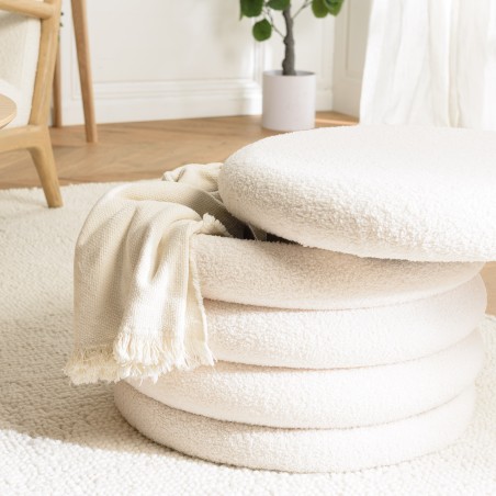 M pouffe in ecru bouclé fabric with storage - LEOPOLD