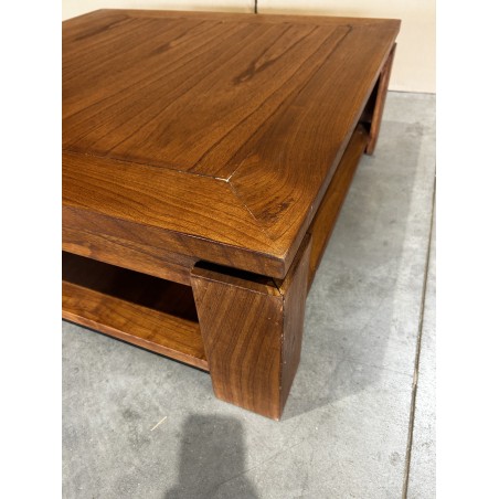 SECOND HAND - Square brown coffee table with shelf, 90x90cm, Mindi wood