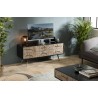 SECOND HAND - Black TV stand with 6 drawers, Scandi-style, in inlaid pine with gold metal legs