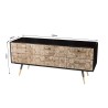 SECONDE MAIN - Meuble TV noir 6 tiroirs scandi bois Sapin marqueté pieds métal doré