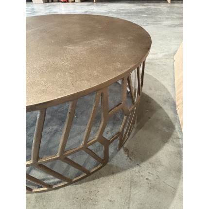 SECONDE MAIN - Table basse ronde 89x89cm aluminium doré piètement graphique