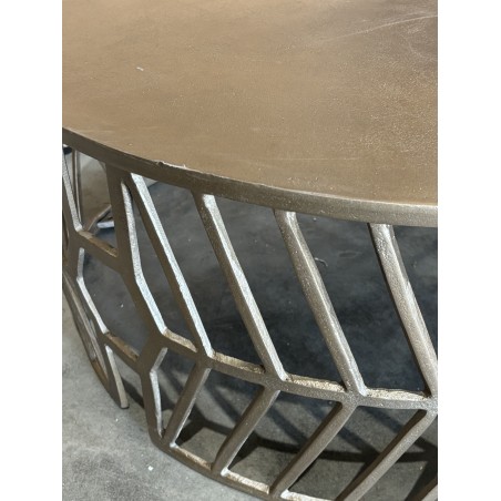 SECONDE MAIN - Table basse ronde 89x89cm aluminium doré piètement graphique