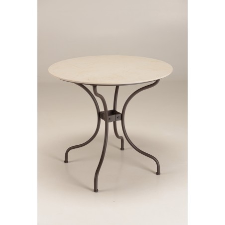 SECONDE MAIN - Table à manger ronde de jardin en céramique et acier