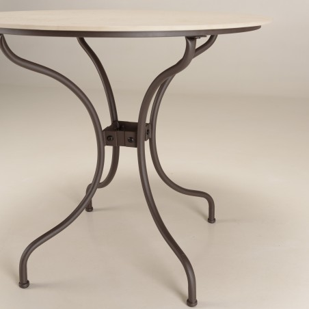 SECONDE MAIN - Table à manger ronde de jardin en céramique et acier