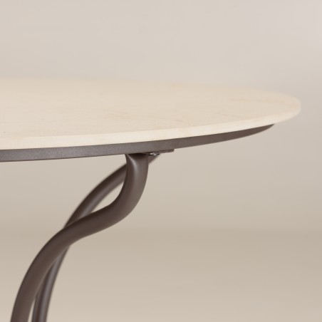 SECONDE MAIN - Table à manger ronde de jardin en céramique et acier