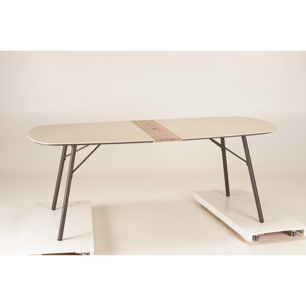 Round ceramic and steel garden dining table