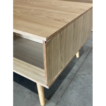 SECONDE MAIN - Table basse couleur naturelle 2 tiroirs 1 niche bois cannage