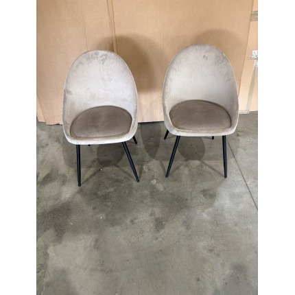 SECONDE MAIN - Lot de 2 chaises velours chamois beige pieds métal noir