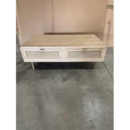 SECOND-HAND - Coffee table with 2 drawers, jute fabric and gold metal legs