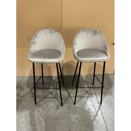 SECONDE MAIN - Lot de 2 tabourets de bar velours chamois hauteur d'assise 80cm