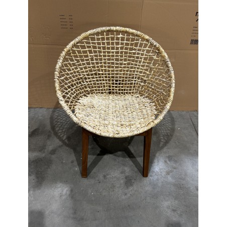 SECONDE MAIN - Fauteuil beige dossier arrondi assise en abaca tressé