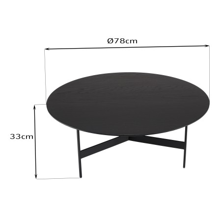 SECONDE MAIN - Table basse ronde noire 78x78cm piètement métal