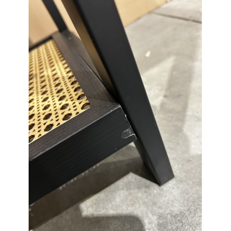 SECOND-HAND - Black console table with 4 drawers and 1 cane-effect shelf