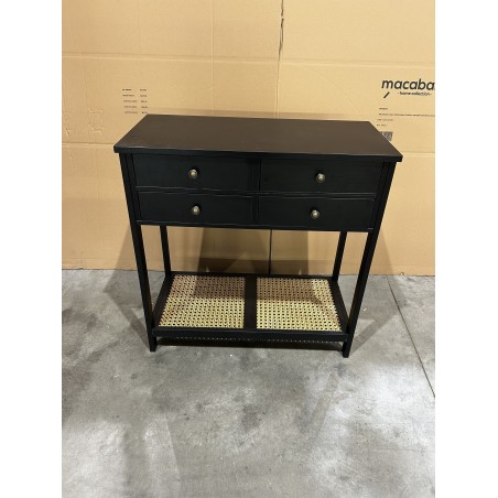SECONDE MAIN - Console noire 4 tiroirs 1 étagère effet cannage