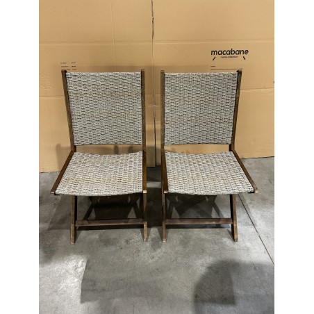SECONDE MAIN - Lot de 2 chaises pliantes acacia et rotin synthétique