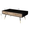 SECONDE MAIN - Table basse noire rectangulaire 2 tiroirs scandi bois sapin marqueté pieds métal doré