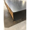 SECOND-HAND - Black rectangular coffee table with 2 drawers, Scandinavian style, inlaid pine wood with gold metal legs