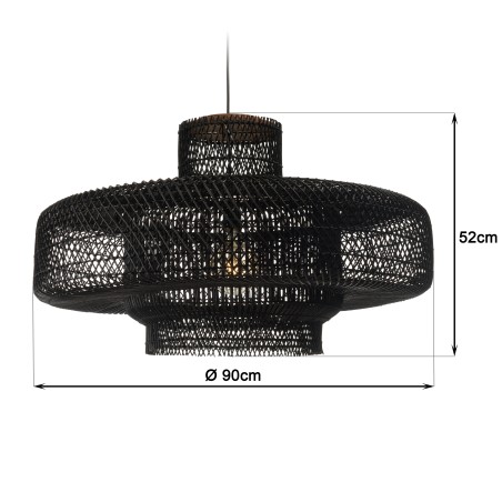 SECOND-HAND - ‘Double’ pendant light, 90x90cm, in black and teak rattan