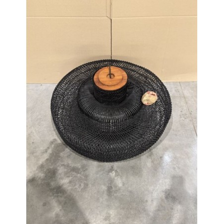 SECOND-HAND - ‘Double’ pendant light, 90x90cm, in black and teak rattan