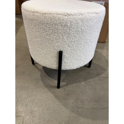 SECONDE MAIN - Tabouret rond 40x40cm tissu bouclette blanc pieds métal noir