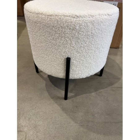 SECONDE MAIN - Tabouret rond 40x40cm tissu bouclette blanc pieds métal noir