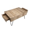 SECONDE MAIN - Table basse rectangulaire 2 tiroirs branches bois Teck naturel - pieds épingles scandi métal
