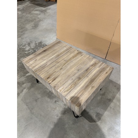 SECOND-HAND - Rectangular coffee table with 2 drawers, natural teak wood branches - Scandi metal pin legs