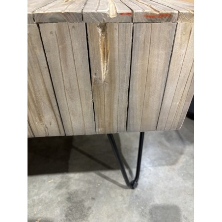 SECOND-HAND - Rectangular coffee table with 2 drawers, natural teak wood branches - Scandi metal pin legs