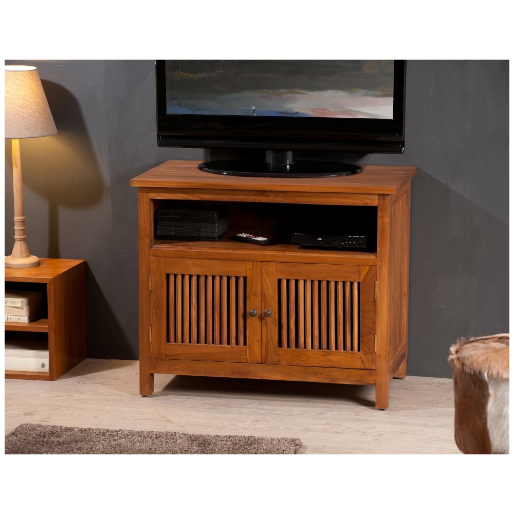 Meuble TV API - Bois Teck 2 portes persiennes Meuble TV API - Bois Teck 2 portes persiennes