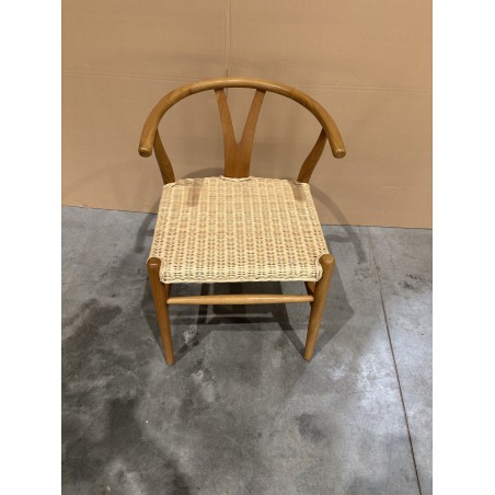 SECOND-HAND - Mahogany wood chair with rounded backrest and rattan seat