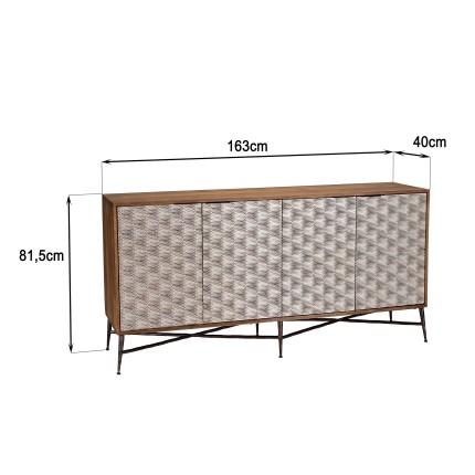 SECONDE MAIN - Buffet en bois de manguier 4 portes motifs ethniques