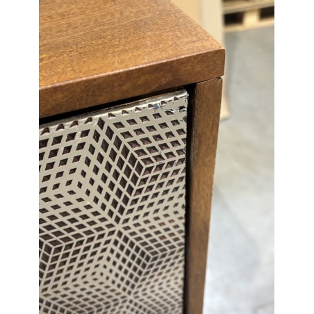 SECONDE MAIN - Buffet en bois de manguier 4 portes motifs ethniques