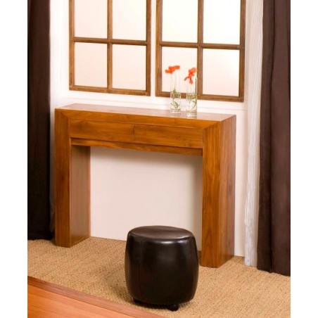 Console moderne marron 2 tiroirs bois Teck
