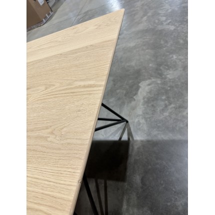 SECONDE MAIN - Table à manger rectangulaire 220x100cm bois chêne pieds épingles croisés métal noir
